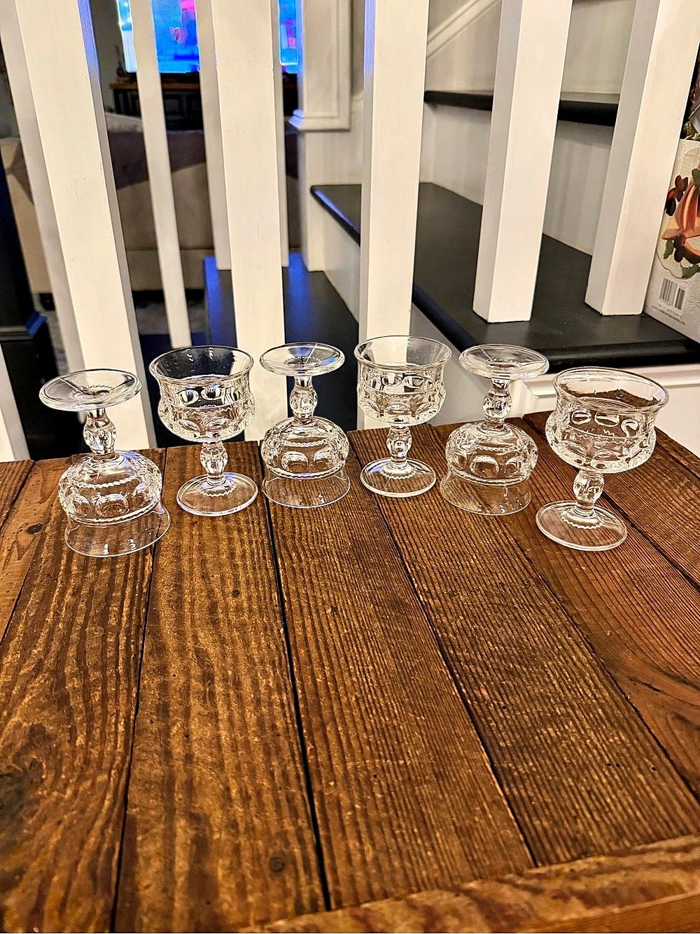 Set of (6) Indiana Glass King's Crown Thumbprint Clear 6oz. Goblets